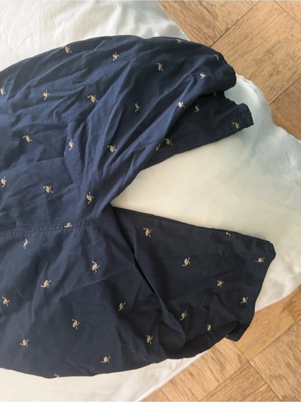 Men's Navy Flat-Front Shorts with Embroidered Flamingo Detail